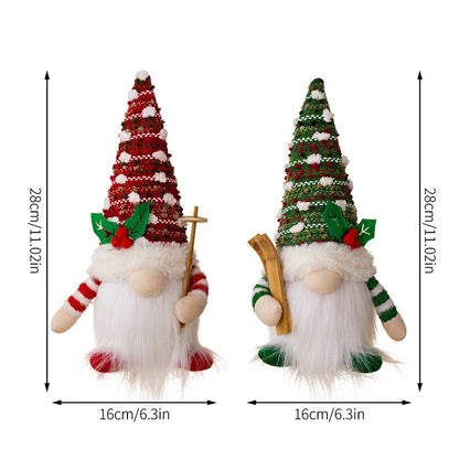 AlliLit 2024 Christmas Doll Sled Elf Ski Gnome with Led Light Christmas Decorations for Home Xmas 2024 New Year 28cm