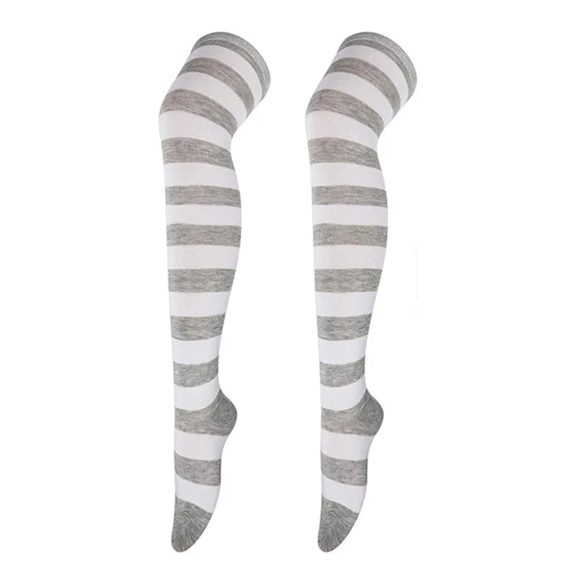 Color Striped Stockings Japanese Over Knee Socks Fashion Women Keep Warm Soks Sexy Slim Long Soks Black White Striped Hosiery