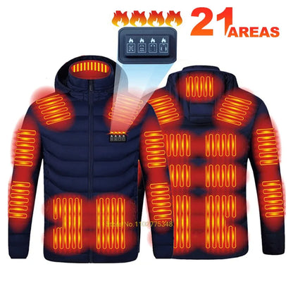 21 Areas Heated Jacket Men Warm Vest USB Self Heating Jacket Women Heated Coat Ski Camping Hiking Winter Cotton Clothes Washed