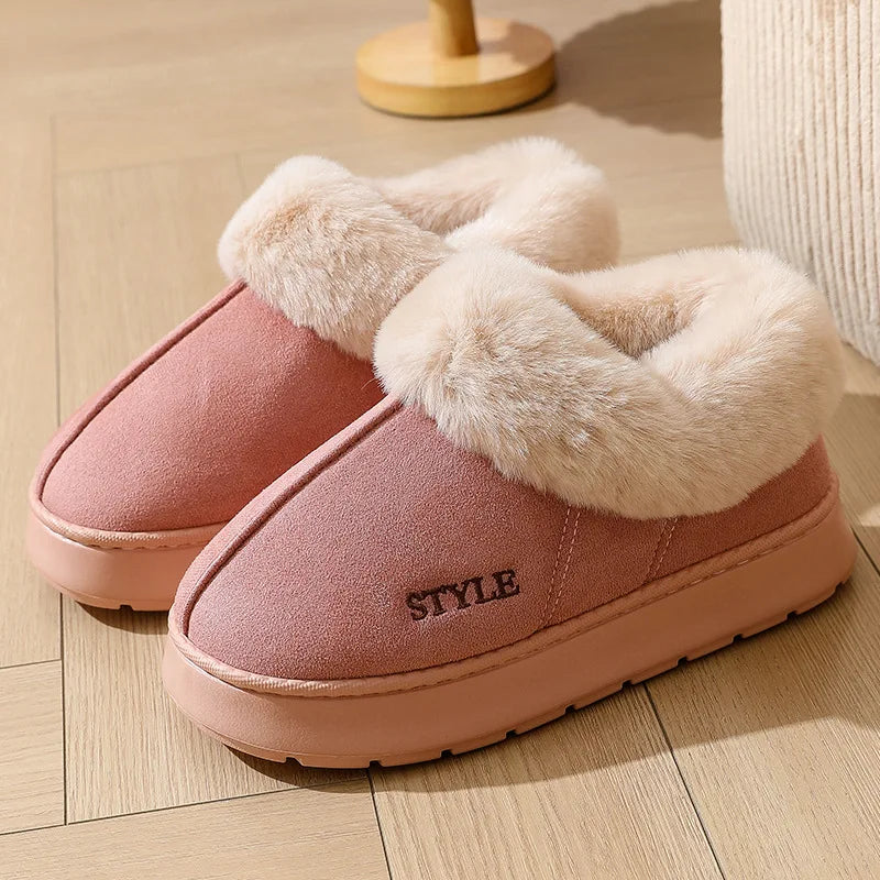 Anti-slip Thick Plush Snow Boots Women Faux Suede Platform Fur Winter Boots Woman Slip On Warm Cotton Padded Shoes Female 45