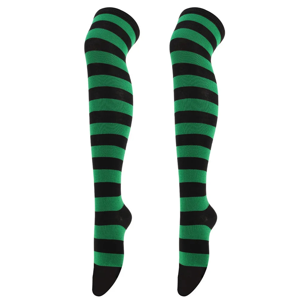 Color Striped Stockings Japanese Over Knee Socks Fashion Women Keep Warm Soks Sexy Slim Long Soks Black White Striped Hosiery