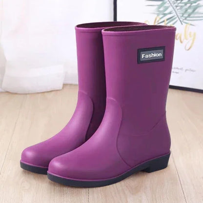 Rain boots women's four seasons fashion outdoor mid-tube waterproof non-slip rubber shoes fashion rain boots with cotton cover