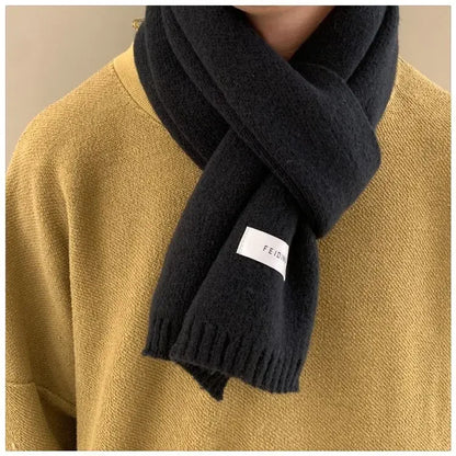 Simple Chic Solid Soft Scarf Autumn Winter Men Knitted Wool Korean Couple Fashion Thick Warm Muffler Thermal Muffler Male Shawl