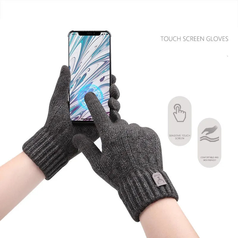 2023 new men's warm gloves winter touch screen plus fleece gloves cold warm wool knitted gloves