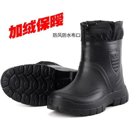 Winter Windproof Cotton Rain Boots Men Warm Light Ankle Rainboots Fashion Black Slip on Rain Shoes Men Waterproof Work Boot2024