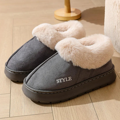 Anti-slip Thick Plush Snow Boots Women Faux Suede Platform Fur Winter Boots Woman Slip On Warm Cotton Padded Shoes Female 45