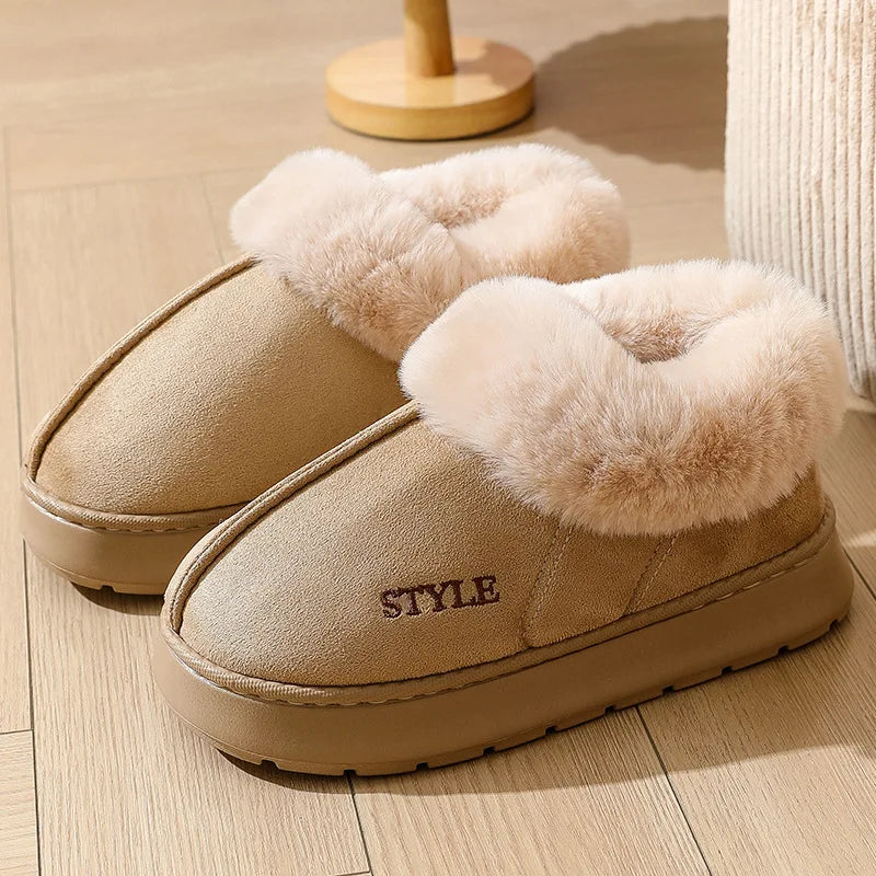 Anti-slip Thick Plush Snow Boots Women Faux Suede Platform Fur Winter Boots Woman Slip On Warm Cotton Padded Shoes Female 45