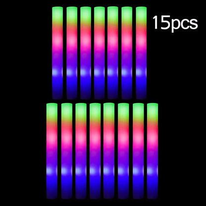 15/30Pcs LED Glow Sticks Bulk Colorful RGB Glow Foam Stick Cheer Tube Dark Light for Xmas Birthday Wedding Party Supplies