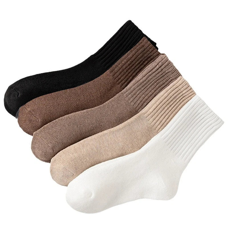 5 Pairs Winter Thickened Wool Socks Women’s Breathable Comfortable Plush Low Tube Snow Socks Korean Simple Warm Cashmere Socks